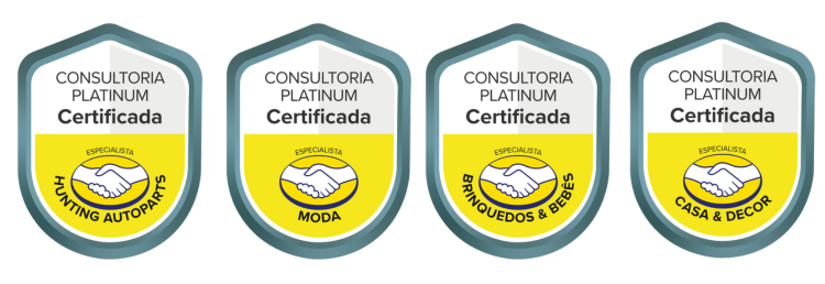 Selos Consultoria Platinum Certificada pelo Mercado Livre: especialista em Autopeças, Moda, Brinquedos e Bebês, Casa e Decoração